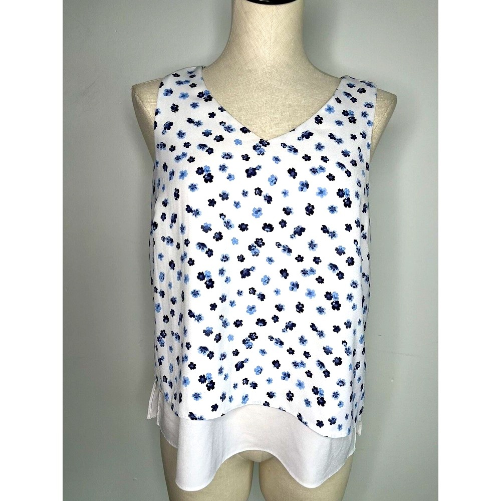 Banana Republic Tank Top White & Blue Floral Layered Sleeveless Medium MP